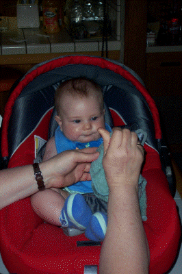 Lucia getting cleaned up