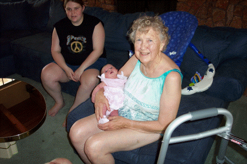 Great Grandma Ordung is holding me