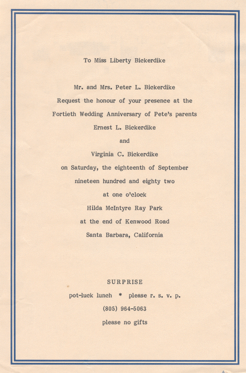 Invitation to their 40th anniversary